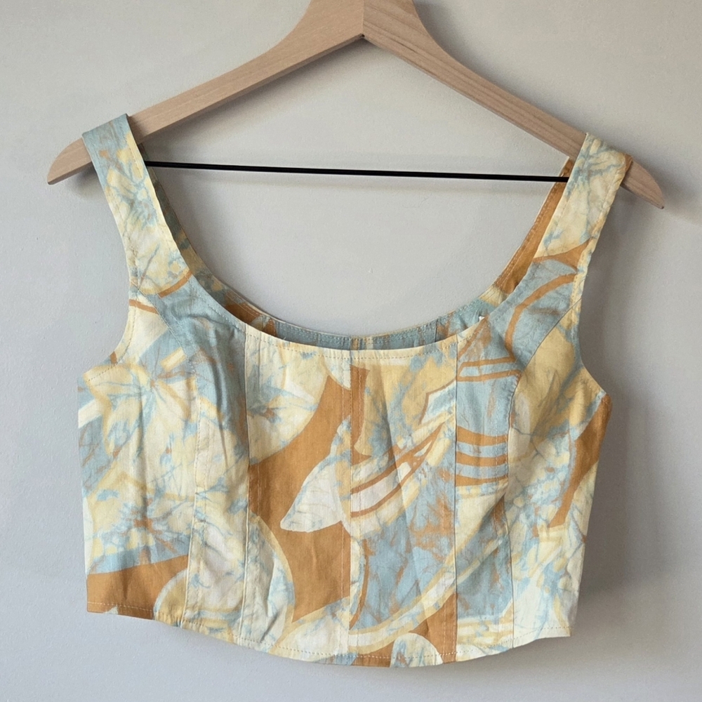 A.L.C. Multicolor Cropped Bustier Top Linen Blend Structured Womens Size 8